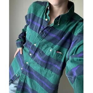 Vintage 90s Cutter & Buck Stripe Button Down Collegiate varsity retro y2k green
